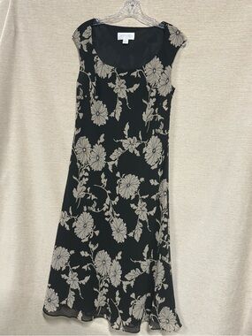 Casual Corner Black Maxi Dress with Cream Floral Print